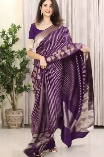 Purple art Banarasi Soft Silk Women Saree With Blouse Set