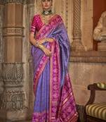 Patola print silk blend traditional saree in violet