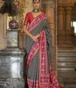 Patola print silk blend traditional saree in black