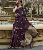 Dark wine woven satin saree