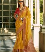 Mustard weaving tissue silk blend  saree