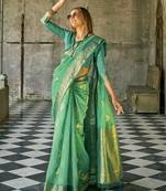 Sea green weaving tissue silk blend  saree