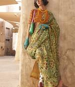 Tissue printed light green saree