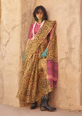 Tissue printed mustard saree 1