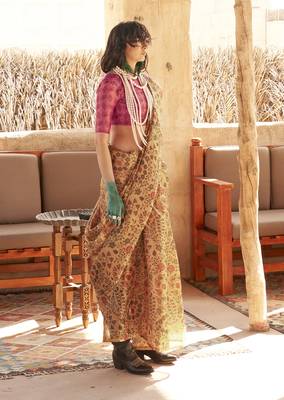 Tissue printed mustard saree 2