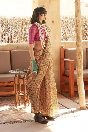 Tissue printed mustard saree