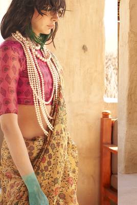 Tissue printed mustard saree 3
