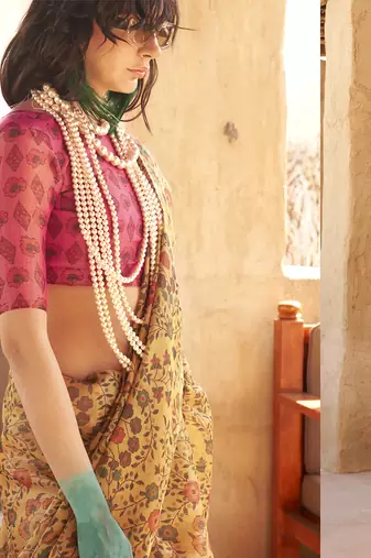 Tissue printed mustard saree