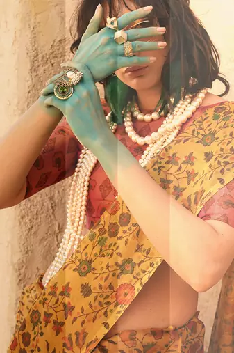 Tissue printed mustard saree