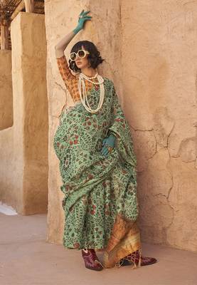 Tissue printed sea green saree 1
