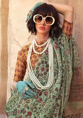 Tissue printed sea green saree 2