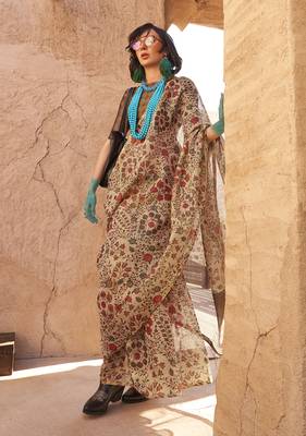 Tissue printed beige saree 1