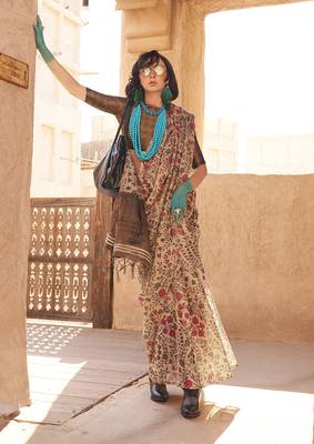 Tissue printed beige saree 2