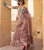 Tissue printed baby pink saree