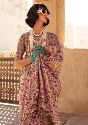 Tissue printed baby pink saree 2