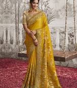 Viscose silk blend embroidered  saree in yellow