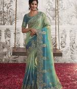 Viscose silk blend embroidered saree in blue