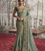 Viscose silk blend embroidered saree in slate grey