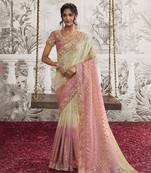 Viscose silk blend embroidered saree in cream