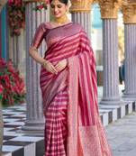 pink art Banarasi Soft Silk Woven Saree With Blouse 