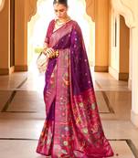 Purple silk blend woven saree