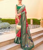Crimson silk blend woven saree