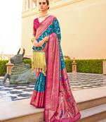 Blue silk blend woven saree