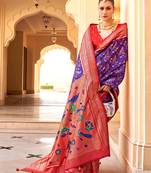 Violet silk blend woven saree