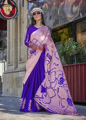 Satin silk blend printed baby pink saree 1