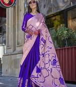 Satin silk blend printed baby pink saree