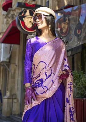 Satin silk blend printed baby pink saree 2