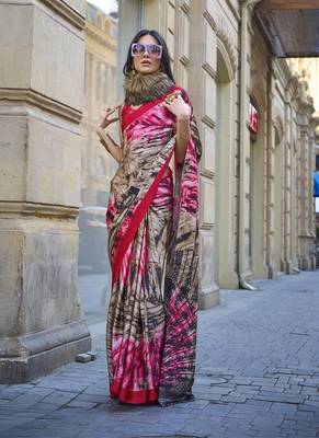Satin silk blend printed multicolour saree 1