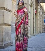 Satin silk blend printed multicolour saree