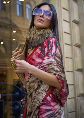 Satin silk blend printed multicolour saree 2