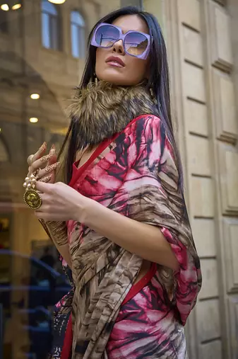 Satin silk blend printed multicolour saree