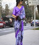 Satin silk blend printed lilac saree