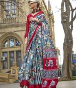 Satin silk blend printed grey saree