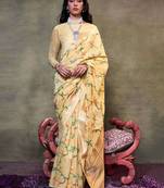 Cotton printed light yellow saree