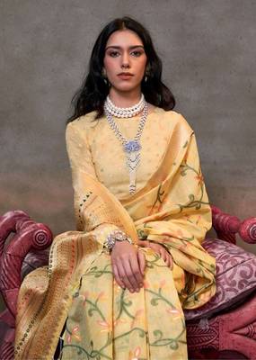Faux Cotton printed light yellow saree 2
