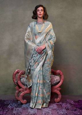 Faux Cotton printed slate grey saree 1