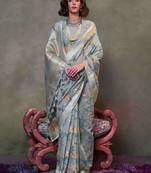 Cotton printed slate grey saree
