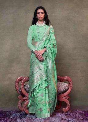Faux Cotton printed sea green saree 1