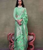 Cotton printed sea green saree