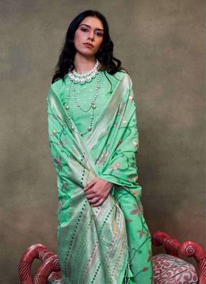 Faux Cotton printed sea green saree 2