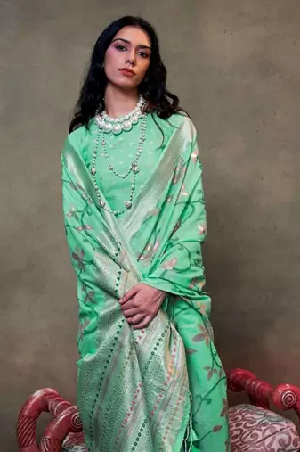 Faux Cotton printed sea green saree