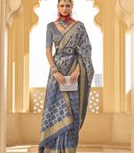 Silk blend printed grey  saree