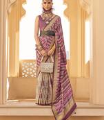 Silk blend printed magenta  saree