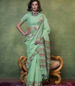 Cotton light green woven saree