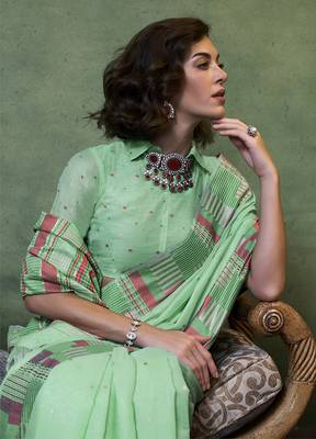 Faux Cotton light green woven saree 2