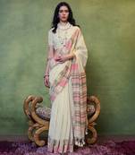 Cotton off white woven  saree